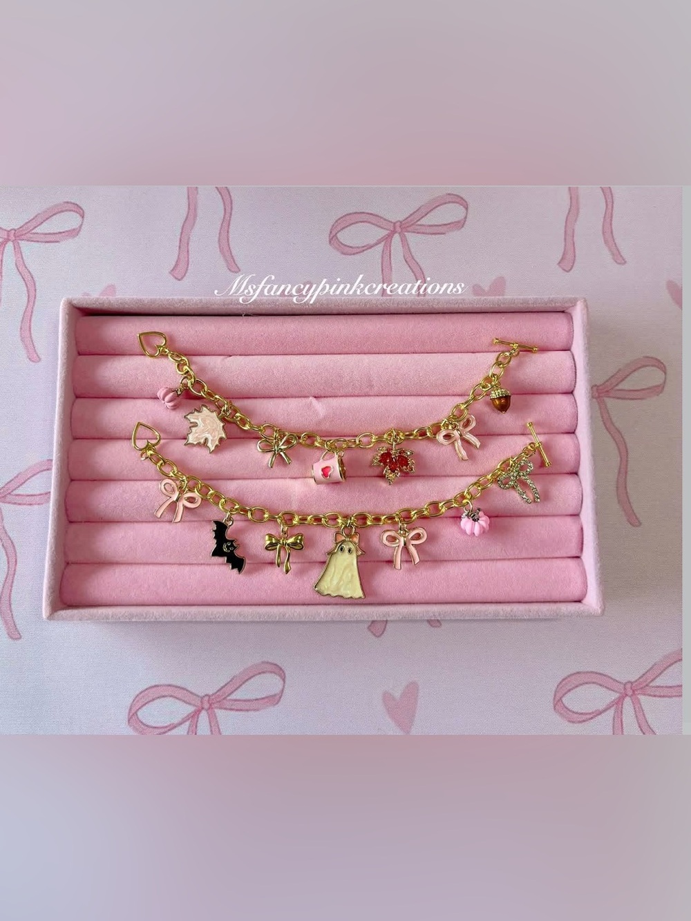 Gold Plated Coquette Halloween Fall Charm Bracelet